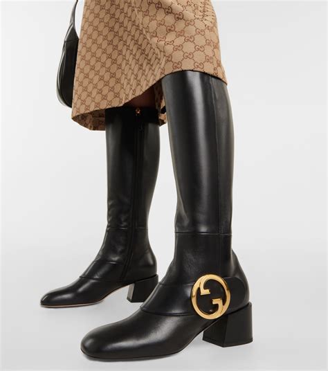 gucci leather logo boots|Gucci boots knee high.